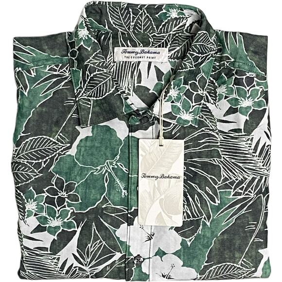 Tommy Bahama "The Coconut Point" Men's Large Shirt Floral Viridian Pine NEW - Picture 1 of 12